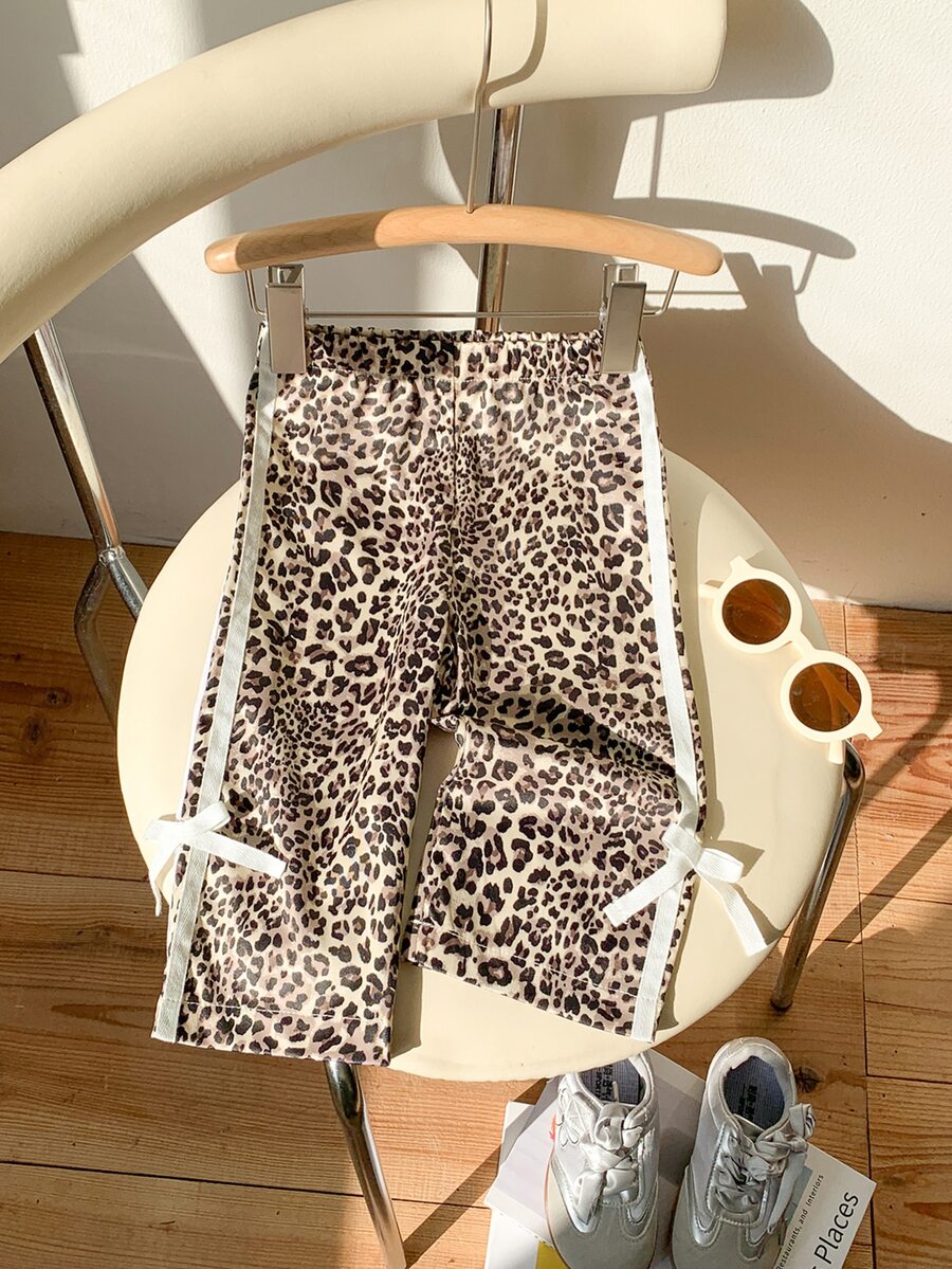 SHEIN Baby Girl 0-3 Years Leopard Print Sports Casual Cute Pants, Suitable For Outdoor Wear, Spring/Summer/All Season Autumn Fall Vacation Beige