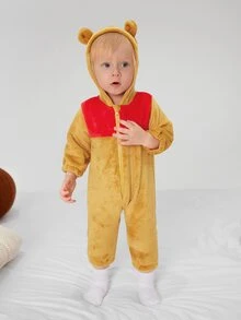 SHEIN Playful Pals Conjunto de manga larga con capucha y cremallera para bebé niño, estilo de bloques de color y dibujos animados, para otoño, Halloween, a juego familiar, cumpleaños, rojo, naranja, divertido, estilo occidental - Amarillo - Ver 4