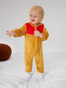 SHEIN Playful Pals Conjunto de manga larga con capucha y cremallera para bebé niño, estilo de bloques de color y dibujos animados, para otoño, Halloween, a juego familiar, cumpleaños, rojo, naranja, divertido, estilo occidental - Amarillo - Ver 6
