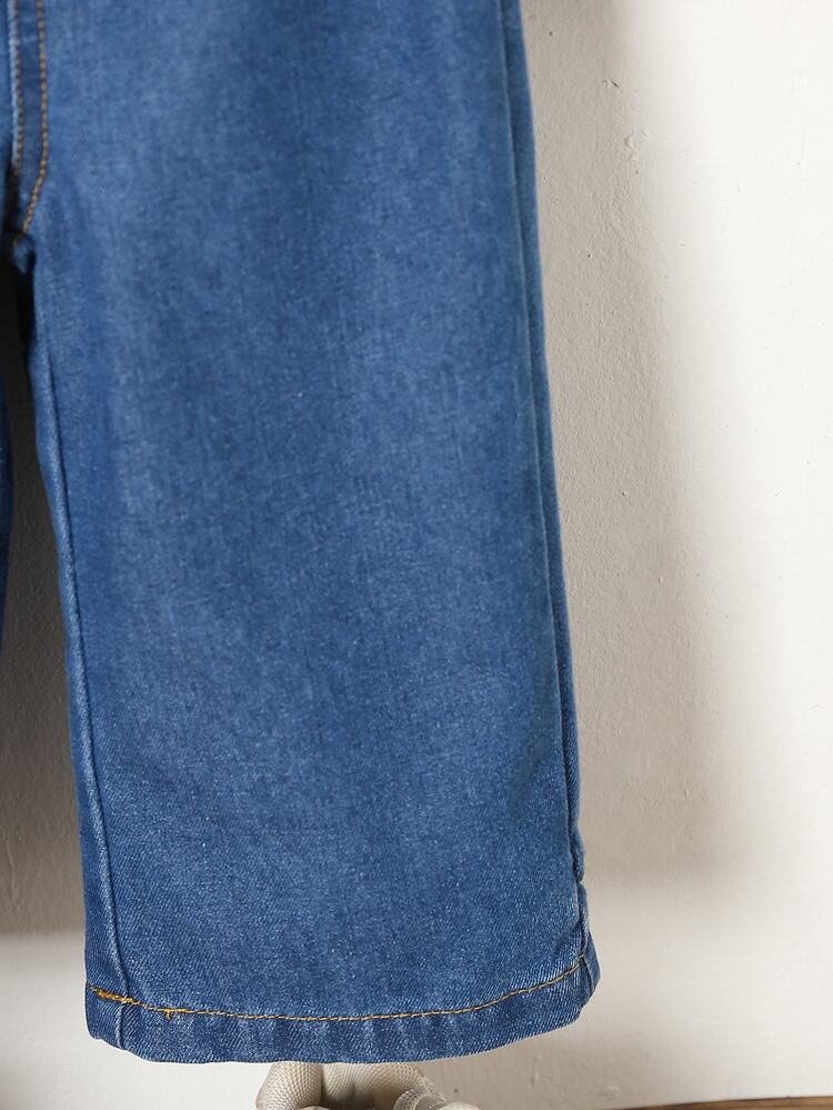 SHEIN Baby Girl Loose, Lightweight, Casual Western Vacation Jeans Graduation Aqua Blue Summer Autumn Fall - Dark Wash - View 4