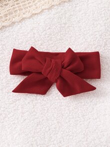SHEIN Playful Pals 新生女嬰 2件組：荷葉邊肩帶兔子泡泡連身褲 + 蝴蝶結髮帶，柔軟透氣，適合拍照與日常穿著 - 酒紅色 - 查看 8