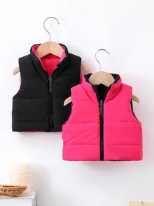 SHEIN 女嬰可正反穿配色拼接加厚外套背心 秋季 - 彩色 - 查看 4