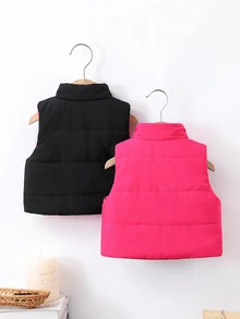 SHEIN 女嬰可正反穿配色拼接加厚外套背心 秋季 - 彩色 - 查看 3