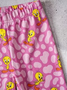 LOONEY TUNES X SHEIN 女嬰圓領短袖T恤與短褲休閒套裝 - 粉色 - 查看 6