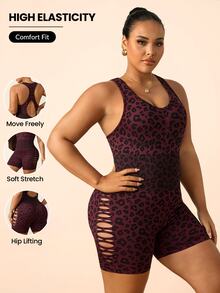 Rhythm Era Women's Plus Size Leopard Print Back Cutout Sleeveless Athletic Romper - Hot Pink - View 1