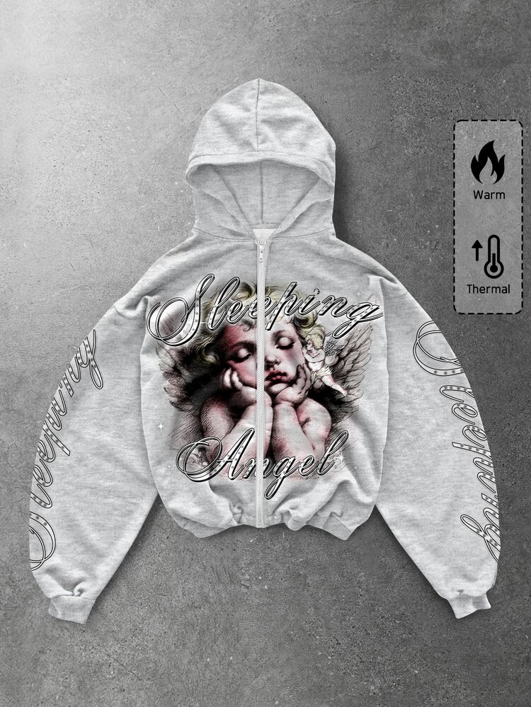 ROMWE MEN Street Life Men's Angel Letter Print Hoodie - Multicolor - View 1