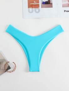 SHEIN Swim Basics 素色高衩泳衣下裝 - 藍色 - 查看 3