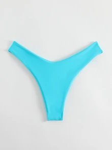 SHEIN Swim Basics 素色高衩泳衣下裝 - 藍色 - 查看 5