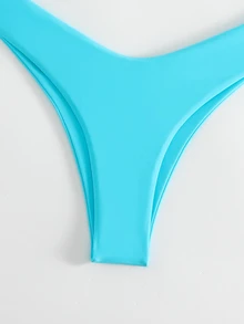 SHEIN Swim Basics 素色高衩泳衣下裝 - 藍色 - 查看 4