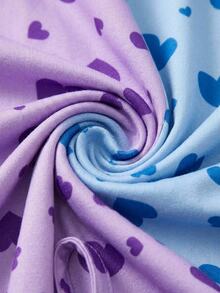 SHEIN Cottnline Cotton Women 2 Pcs Blue&Purple Fake Drawstring Striped With Heart Pattern Homewear Comfort - Multicolor - View 7