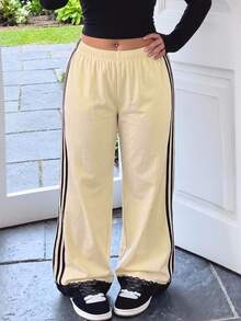 Comfortcana New Plus Size Casual Black Versatile Minimalist Pants - Light Yellow - View 1