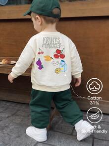 Baby Boy Cartoon Food Pattern Knitted Soft Crew Neck Long Sleeve Pullover Sweatshirt And Elastic Waist Long Pants 2 Pieces Set - Multicolor - View 3