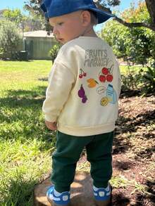 Baby Boy Cartoon Food Pattern Knitted Soft Crew Neck Long Sleeve Pullover Sweatshirt And Elastic Waist Long Pants 2 Pieces Set - Multicolor - View 4