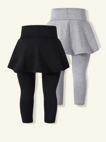 SHEIN Baby Girls' Fashion Ballet Dance Skorts, Comfortable Casual Versatile Sweet Princess Style, Autumn/Winter - Multicolor - View 3