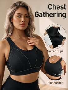 Rhythm Era Plus Size Women One-Piece Underwire Sports Bra With Adjustable Racerback, High-Impact Support For Chinese New Year Gym Active Black Summer - Black - View 1