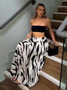hollyjadebate 女士优雅百褶长裙，适合通勤 - 黑與白 - 查看 1