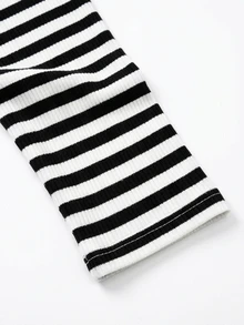 Balvessa Women's Striped Colorblock Off-Shoulder Casual Everyday T-Shirt - Black and White - View 5