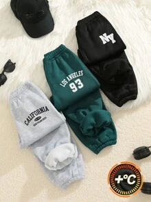 SHEIN 3件組男童休閒學院風舒適時尚套裝，簡約百搭設計搭配裝飾細節；包含柔軟舒適加厚長褲，適合學齡與幼童男孩，適用於日常穿著、上學、旅行、運動及秋冬季節 - 彩色 - 查看 3