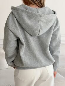 Katetique Casual Loose Hooded Long Sleeve Zip-Up Women Sweatshirts - Grey - View 2