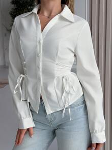 Katetique 女士优雅灯笼袖系带白色衬衫，简约百搭，适合工作和通勤穿着。这款优雅的女士衬衫采用系带设计，白色系带上衣，尽显优雅气质。衬衫款式多样，包括蝴蝶结衬衫、复古风、经典老钱风等。休闲百搭，时尚有型，适合职场穿着。修身剪裁，尽显性感魅力。适合情人节穿着，也适合春季、夏季度假或派对场合。 - 白色 - 查看 6