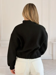 Katetique Plain Collar Pocket Short Women Jacket,Fall Clothes - Black - View 2