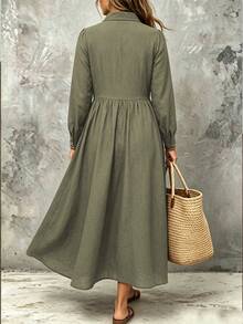 Linhara CURVE Plus Size Woven Elegant Summer Long Dress Fall - Green - View 2