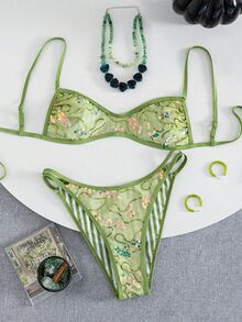 Costavie 夏季度假海滩女孩彩色串珠V领吊带露背双面比基尼套装 - 彩色 - 查看 2