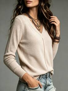 SHEIN Women's Casual Versatile Sweater, Autumn/Winter - Apricot - View 4
