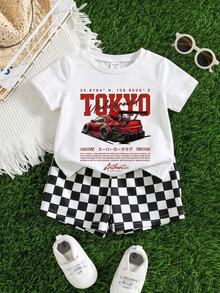 Bubblio Kids 2 Pieces Casual Cute Car Pattern Knitted Vest And Plaid Shorts Set For Boys, Racing Set, Motorcycle S - White - View 6