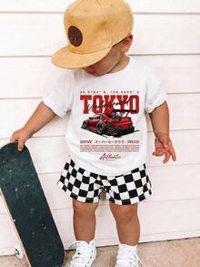 Bubblio Kids 2 Pieces Casual Cute Car Pattern Knitted Vest And Plaid Shorts Set For Boys, Racing Set, Motorcycle S - White - View 7