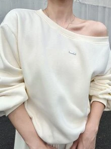 FRIFUL Women's Autumn Solid Color Asymmetrical Shoulder Top And Straight Leg Pants 2 Pieces Set - Apricot - View 8