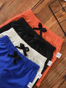 SHEIN 4色夏季新款休閒時尚寬鬆運動短褲，男嬰適用，輕量百搭膝長短褲，橘色、藍色、黑色、白色，沙灘游泳適用 - 彩色 - 查看 3