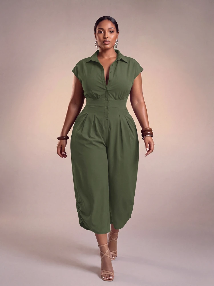Zivah 2026 Plus Size Women's Sleeveless Olive Green Jumpsuit
