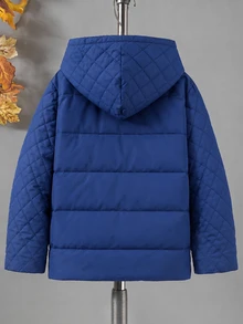 SHEIN Tween Boys' Outdoor Sports Warm Minimalist Zipper Solid Color Stain-Resistant Navy Blue Padded Coat - Navy Blue - View 2