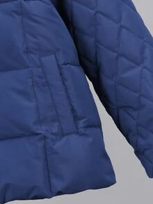 SHEIN Tween Boys' Outdoor Sports Warm Minimalist Zipper Solid Color Stain-Resistant Navy Blue Padded Coat - Navy Blue - View 6