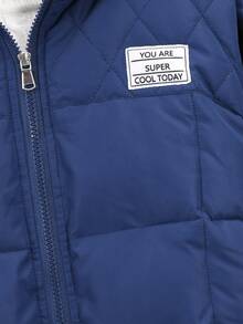 SHEIN Tween Boys' Outdoor Sports Warm Minimalist Zipper Solid Color Stain-Resistant Navy Blue Padded Coat - Navy Blue - View 4