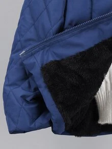 SHEIN Tween Boys' Outdoor Sports Warm Minimalist Zipper Solid Color Stain-Resistant Navy Blue Padded Coat - Navy Blue - View 7