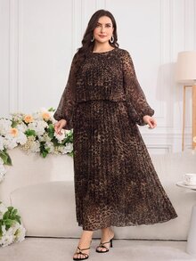 Modelyn Plus Size Women's Leopard Print Casual Party & Travel Dress - Multicolor - View 6