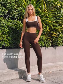 Fluxe Setelan Olahraga Wanita Atasan Tank Pendek dan Legging dengan Kombinasi Warna - Coffee Brown - View 11