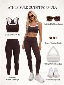 Fluxe Setelan Olahraga Wanita Atasan Tank Pendek dan Legging dengan Kombinasi Warna - Coffee Brown - View 9