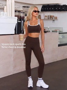 Fluxe Setelan Olahraga Wanita Atasan Tank Pendek dan Legging dengan Kombinasi Warna - Coffee Brown - View 4