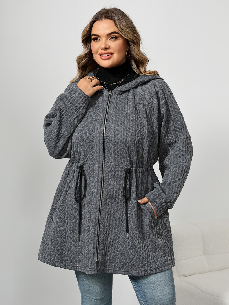 SHEIN CURVE+ Plus Size Women's Hooded Jacket With Pockets Holiday Teacher Grey Autumn Casual Baggy Fall - Grey - View 7