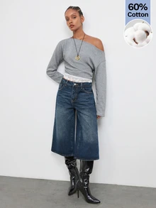 Maija Gray Casual Elegant Streetwear Women's Sweatshirt With Asymmetric Shoulder And Patchwork Everyday Date Night Fall Work Going Out - Grey - View 6