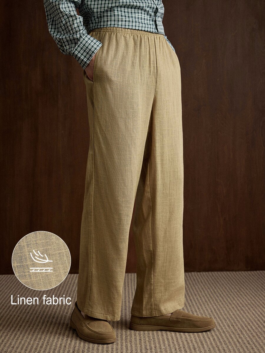 Manfinity CityGents Men's Casual Versatile Solid Color Pants - Khaki - View 1