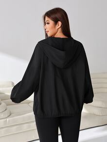 SHEIN EZwear Plus Size Women's Casual Baggy Versatile Solid Color Hooded Jacket Autumn Black Going Out Business - Black - View 7
