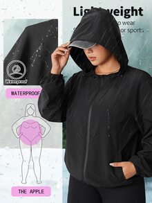 SHEIN EZwear Plus Size Women's Casual Baggy Versatile Solid Color Hooded Jacket Autumn Black Going Out Business - Black - View 2