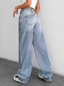 CasuGlow 100%Cotton Low Waist Straight Cut Jeans - Medium Wash - View 2