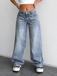 CasuGlow 100%Cotton Low Waist Straight Cut Jeans - Medium Wash - View 5