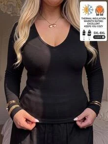 SHEIN CURVE+ 2PCS Plus Size T-Shirts Fall - Black and White - View 3