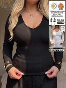 SHEIN CURVE+ 2PCS Plus Size T-Shirts Fall - Black and White - View 4